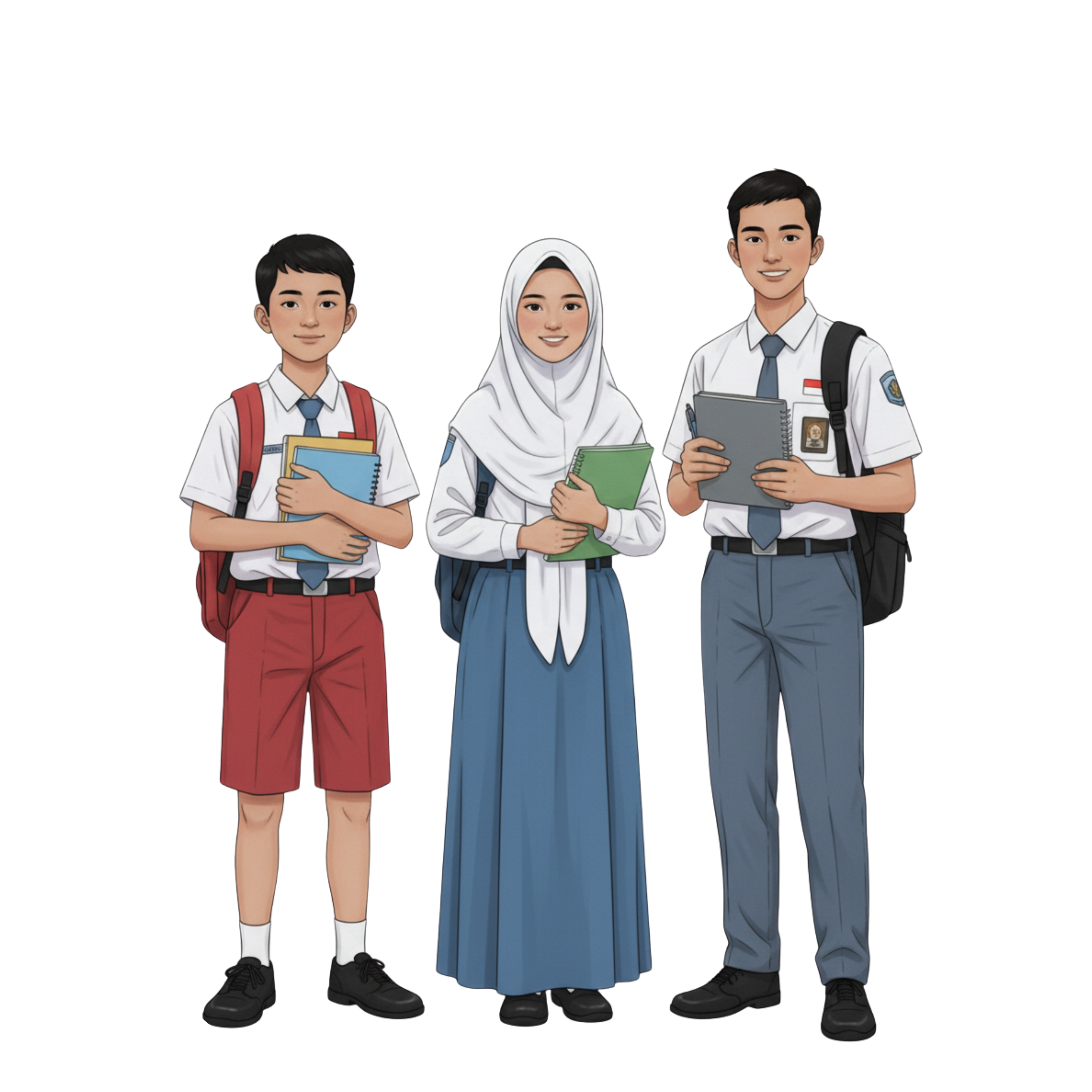 Siswa SMP SMA memakai seragam biru putih sedang belajar